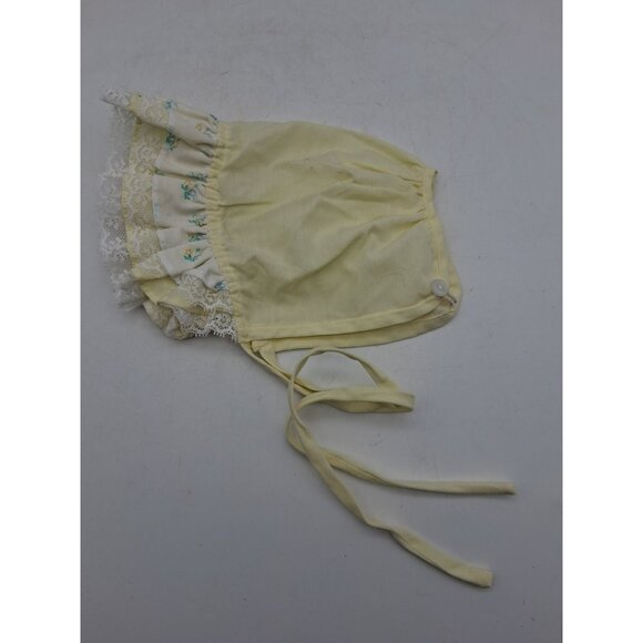 Vintage Baby or Doll Bonnet Yellow w/Floral Trim and Lace - Picture 1 of 7